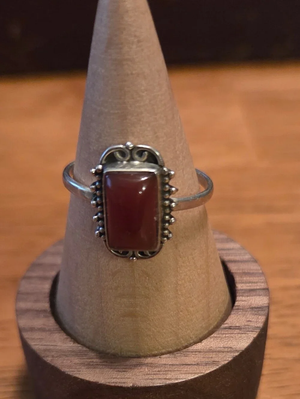 Sterling Silver Red Orange Carnelian Rectangle Ring